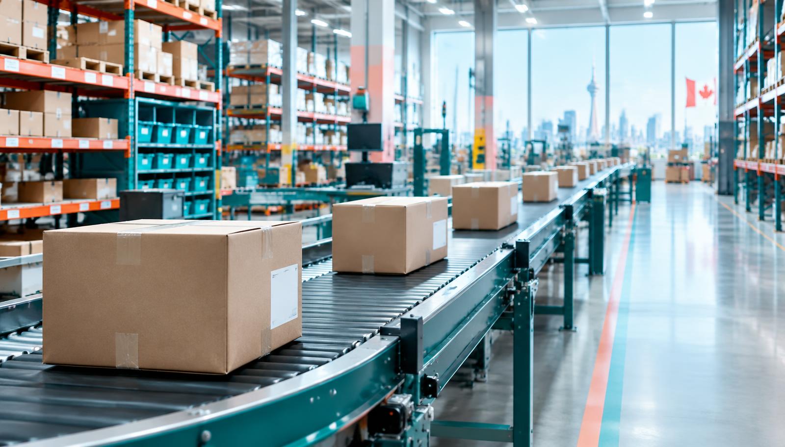 Prepared inventory moving through a Canadian fulfillment centre
